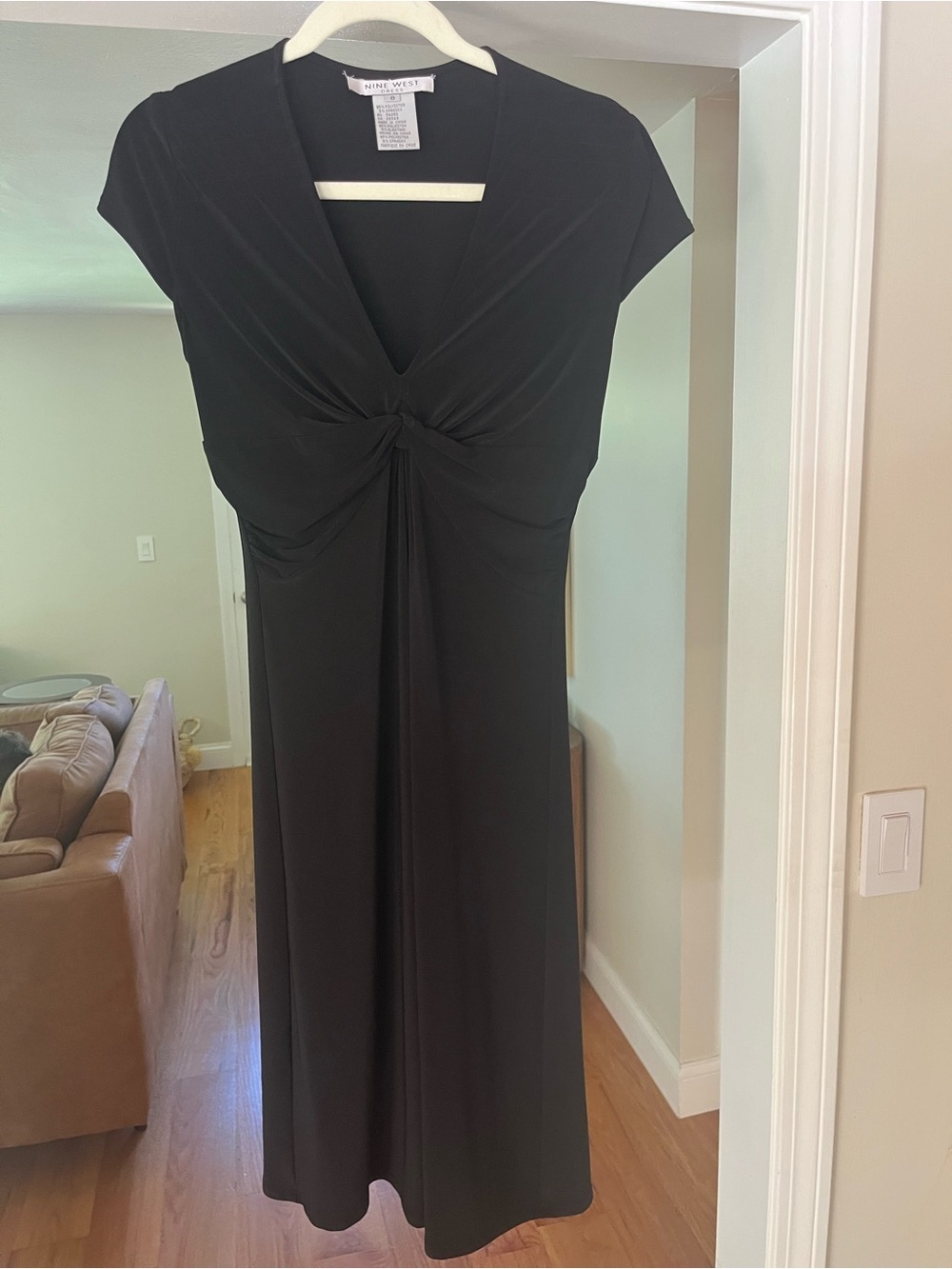 Nine West Black Twist Front Cap Sleeve Dress, Size 8
